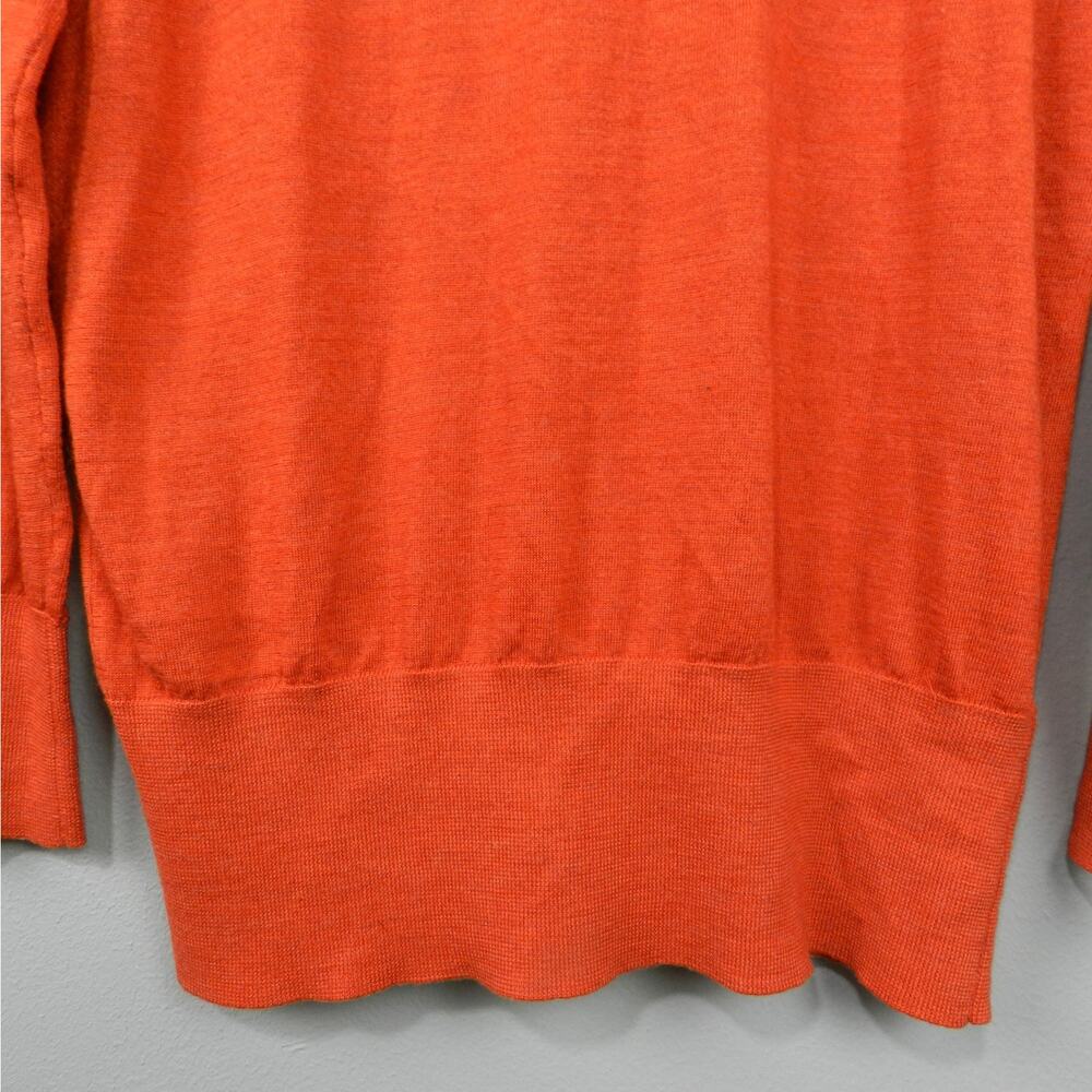 LOFT Cardigan Sweater Size L Orange Wool Blend Custom Buttons Flower Patch - Picture 14 of 16